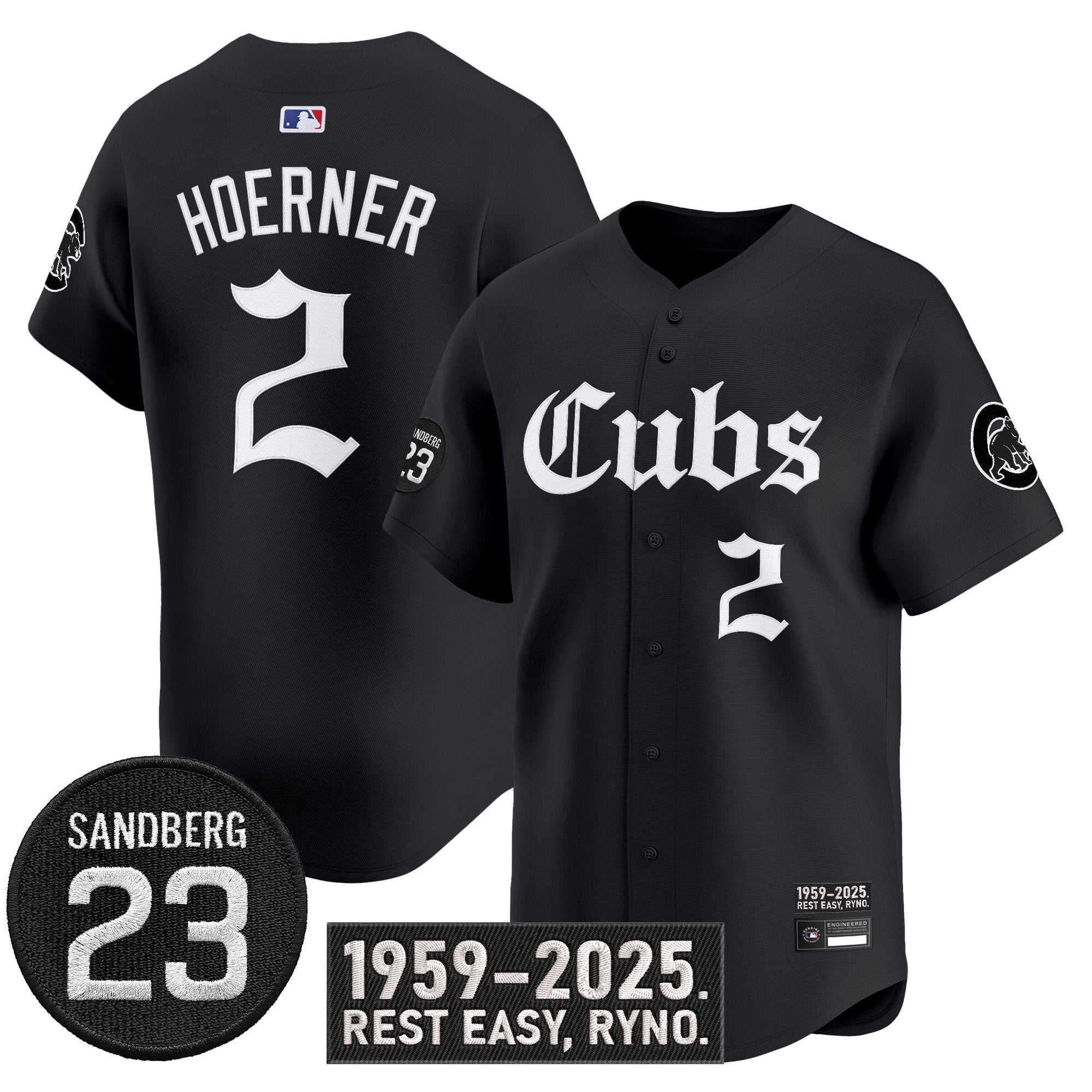 Nico Hoerner Jersey #2 Chicago Cubs Ryne Sandberg Tribute Stitched Black