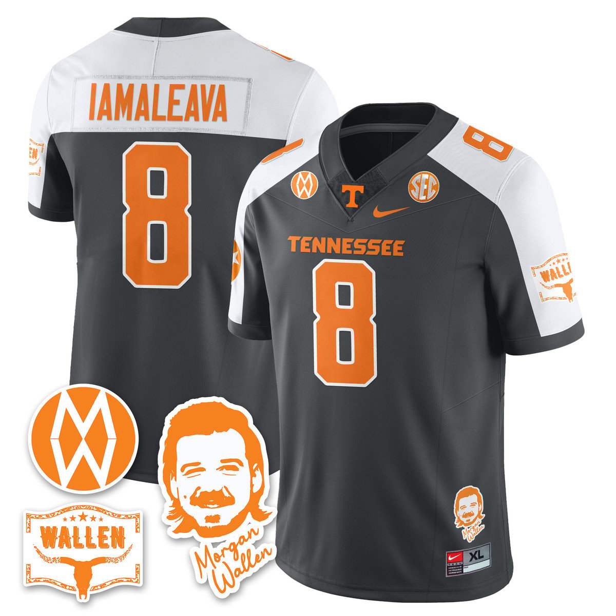 Nico Iamaleava Jersey #8 Tennessee Vols Morgan Wallen 2025 Stitched Gray Alter