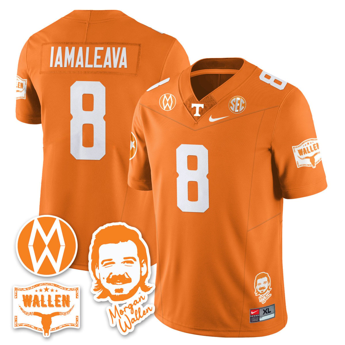Nico Iamaleava Jersey #8 Tennessee Vols Morgan Wallen 2025 Stitched Orange