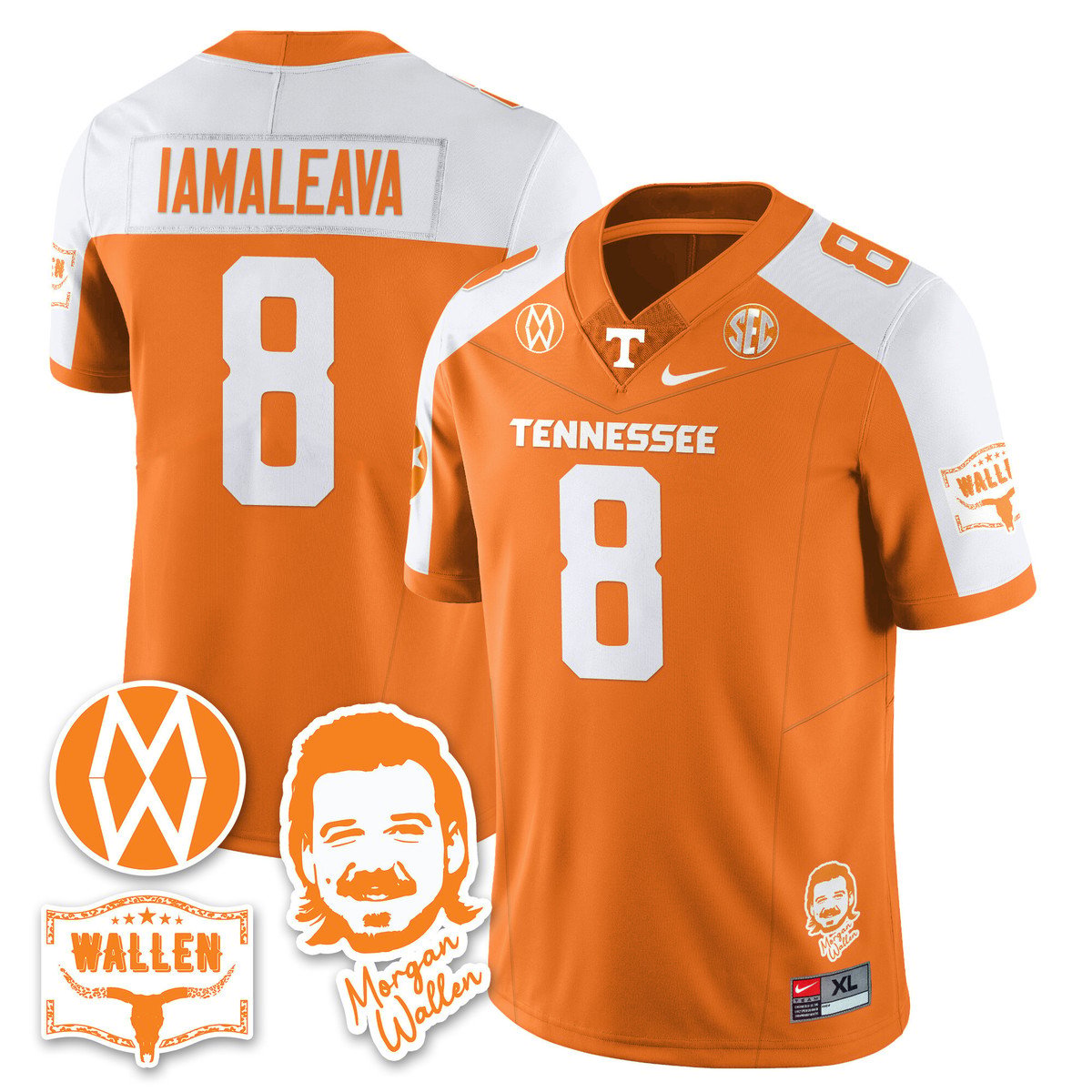 Nico Iamaleava Jersey #8 Tennessee Vols Morgan Wallen 2025 Stitched Orange Alter
