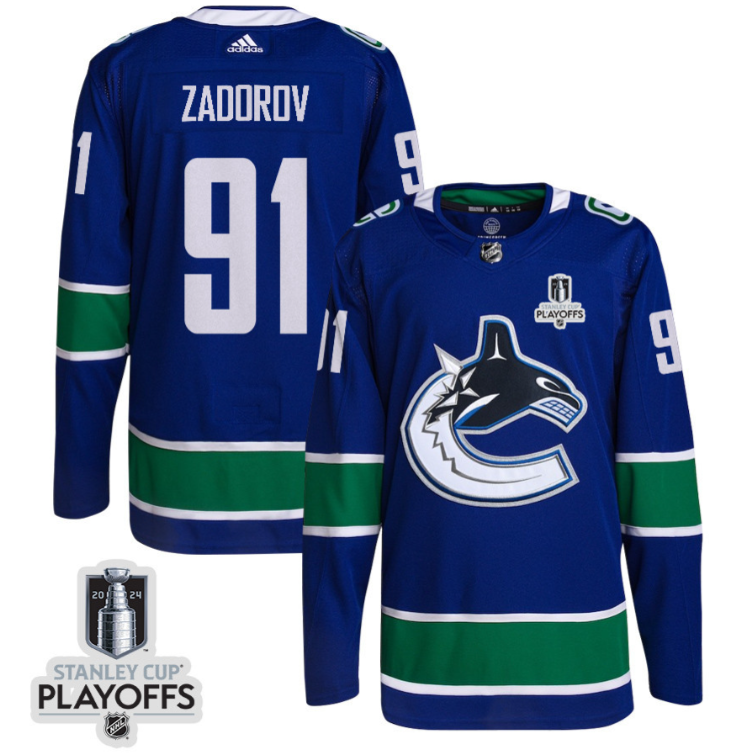 Nikita Zadorov 91 Vancouver Canucks 2024 NHL Playoffs Patch Home Jersey - Men, Blue