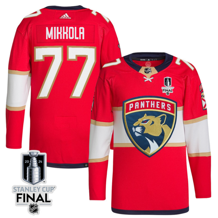 Niko Mikkola 77 Florida Panthers 2024 STANLEY CUP Final Home Breakaway Jersey Men, Red