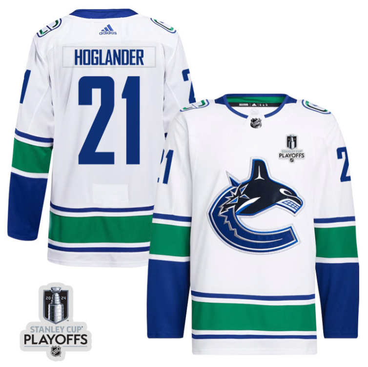 Nils Hoglander 21 Vancouver Canucks 2024 NHL Playoffs Patch Away Jersey - Men, White