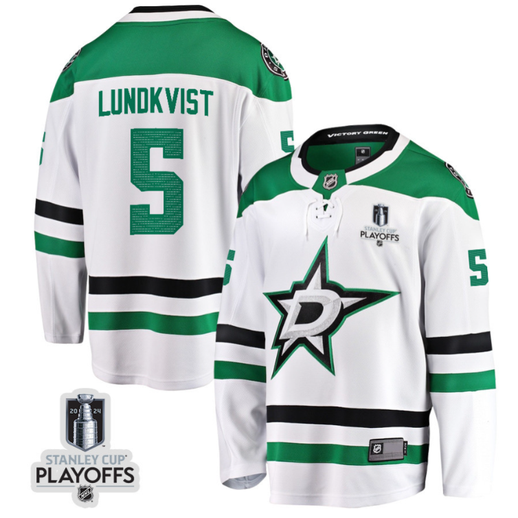 Nils Lundkvist 5 Dallas Stars 2024 NHL Playoffs Patch Away Breakaway Jersey - Men