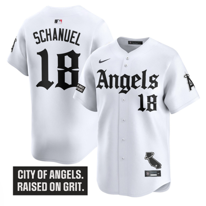 Nolan Schanuel Jersey #18 Los Angeles Angels Gothic Halo Edition Stitched White