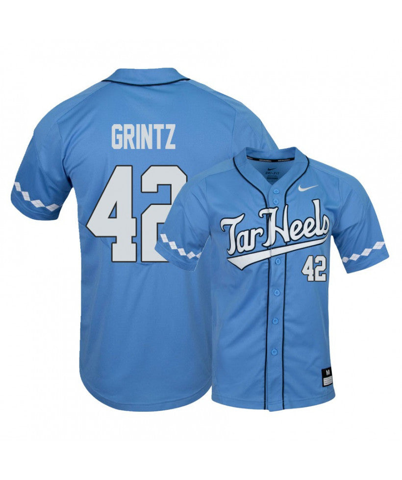 North Carolina Tar Heels 42 Eric Grintz Blue Elite Baseball Jersey