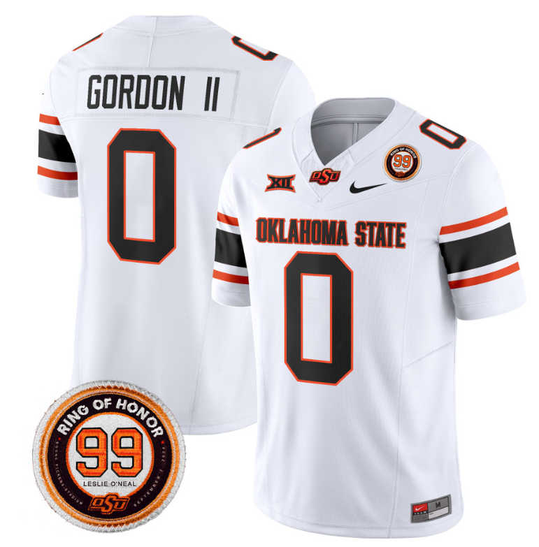Ollie Gordon II Jersey #0 Oklahoma State Cowboys Leslie O'neal Patch Vapor Limited College Football Stitched White