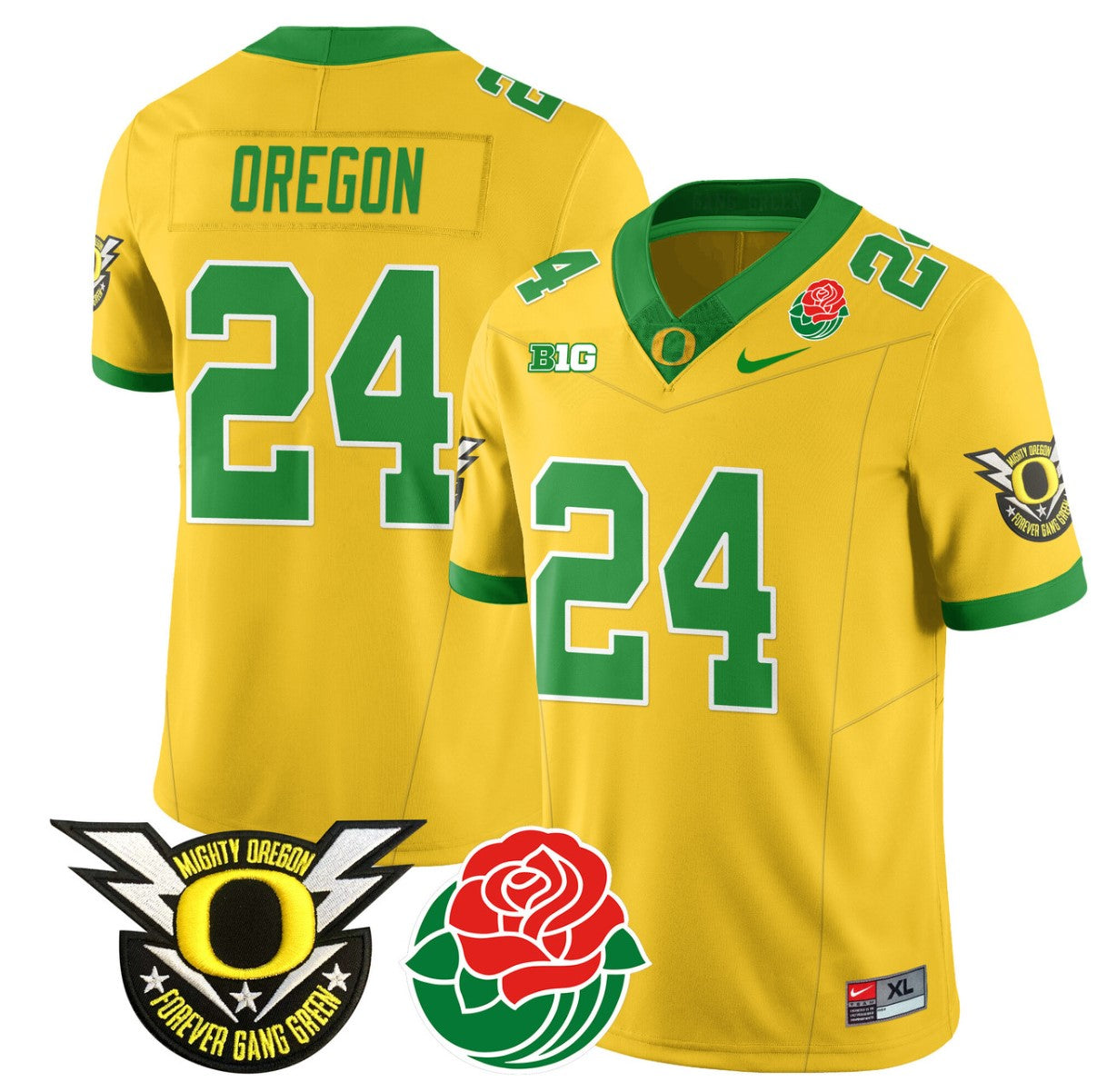 Oregon Jersey #24 Oregon Ducks 2024 Mighty Rose Bowl Patch N2 Football Yellow