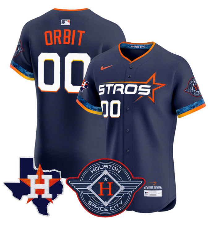 Orbit Jersey #00 Houston Astros 2025 City Connect Texas Patch Premier Elite Stitched Navy