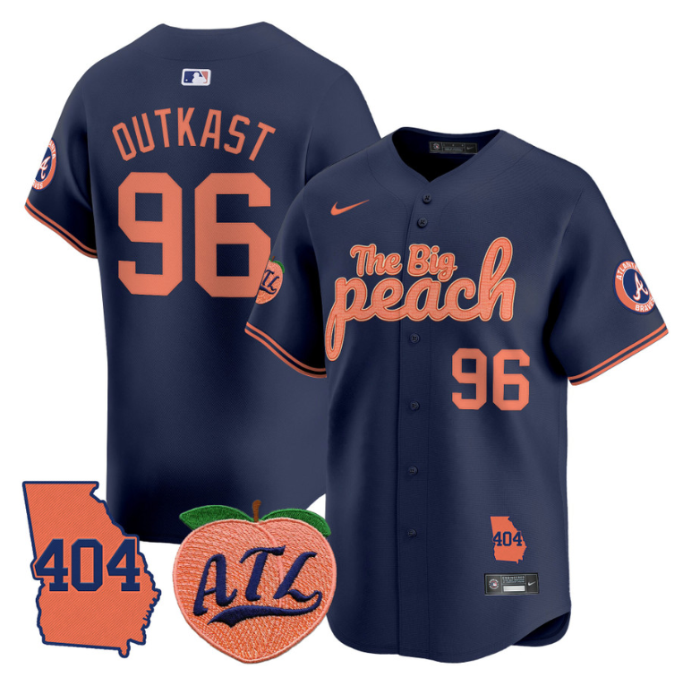 Outkast Jersey #96 Atlanta Braves 404 & The Big Peach Premier Limited Stitched Navy