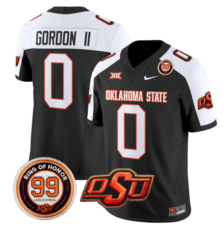 Ollie Gordon II Jersey #0 Oklahoma State Cowboys Leslie O'neal Patch Vapor Limited College Football Stitched Black Alternate
