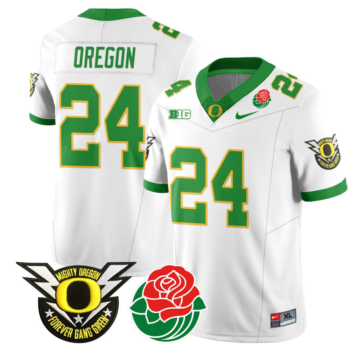 Oregon Jersey #24 Oregon Ducks 2024 Mighty Rose Bowl Patch N2 Football White