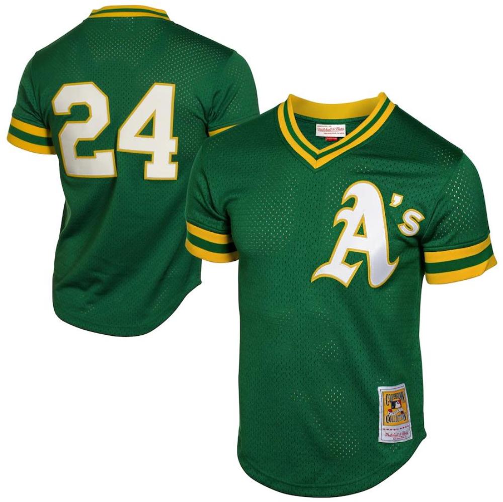 Oakland Athletics Rickey Henderson Green Throwback Mesh Pullover Jersey