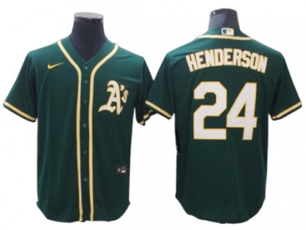 Oakland Athletics #24 Rickey Henderson Green Road Jersey