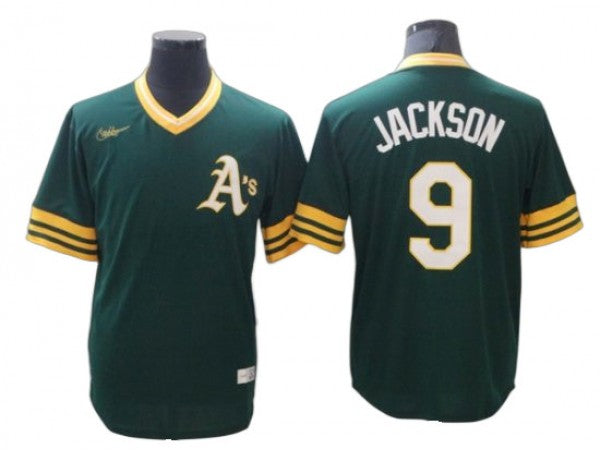 Oakland Athletics #9 Reggie Jackson Green Road Cooperstown Collection Jersey