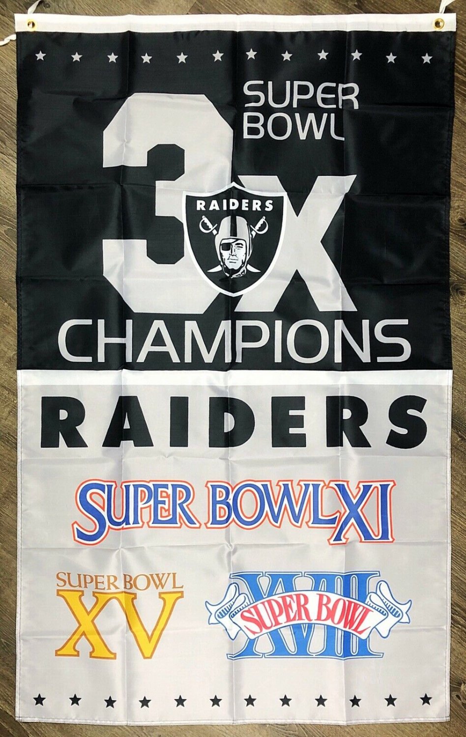 Oakland Raiders Vertical 3x Super Bowl Championship Flag 3x5 ft Sports Banner Garage