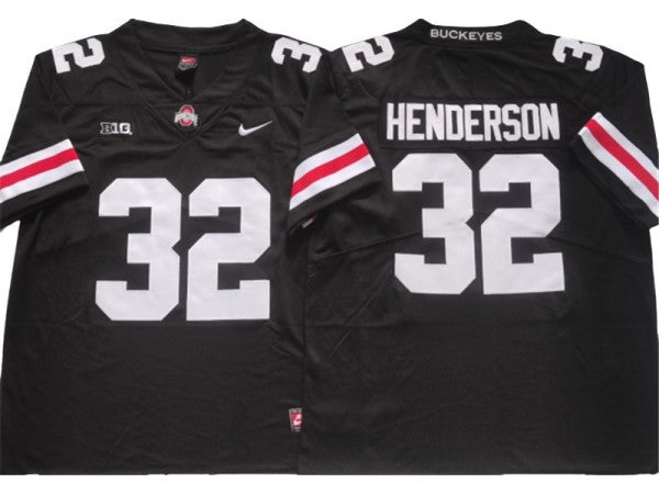 Ohio State Buckeyes #32 TreVeyon Henderson Black-White College Jersey