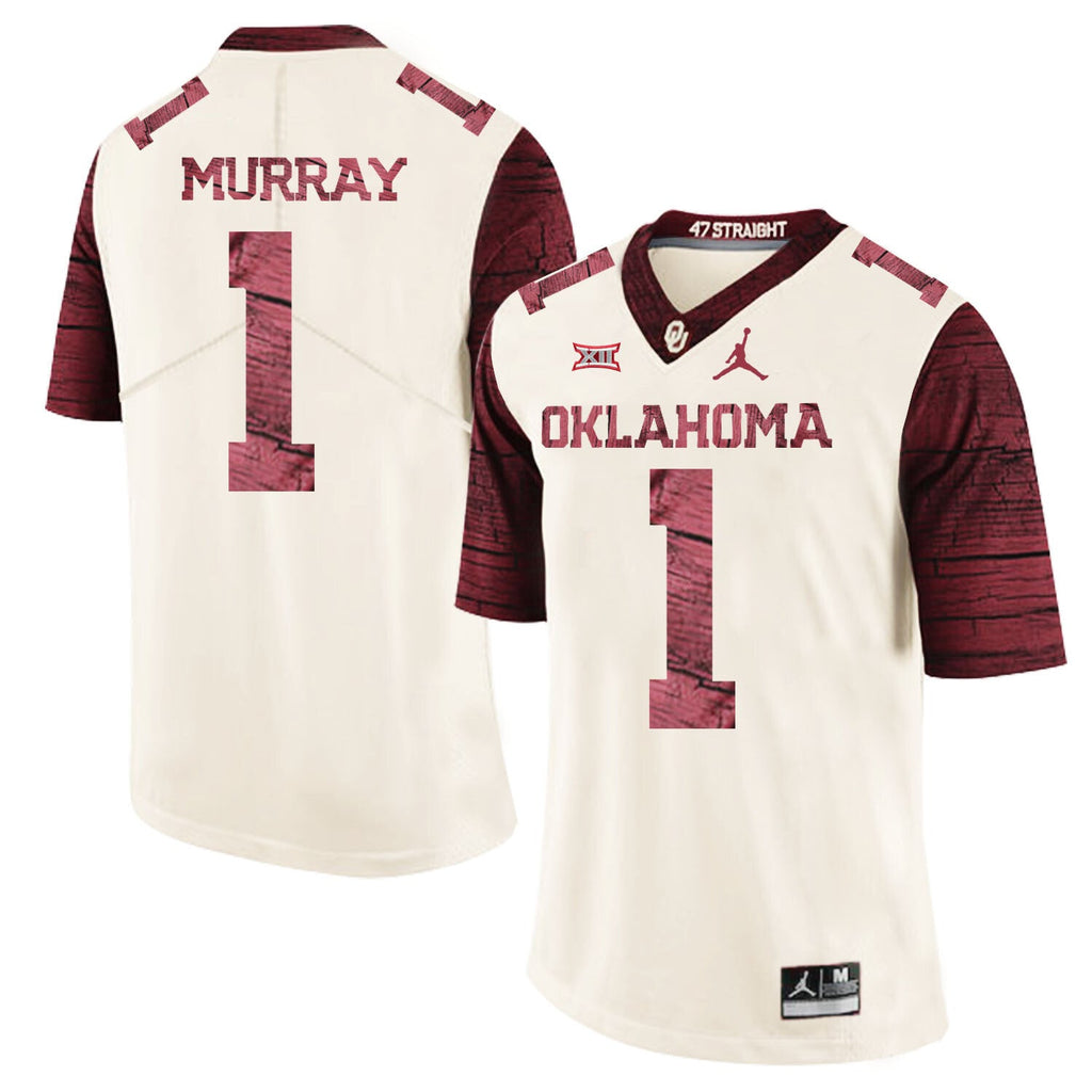 Oklahoma Sooners #1 Kyler Murray Football Jersey Firewood Pattern White
