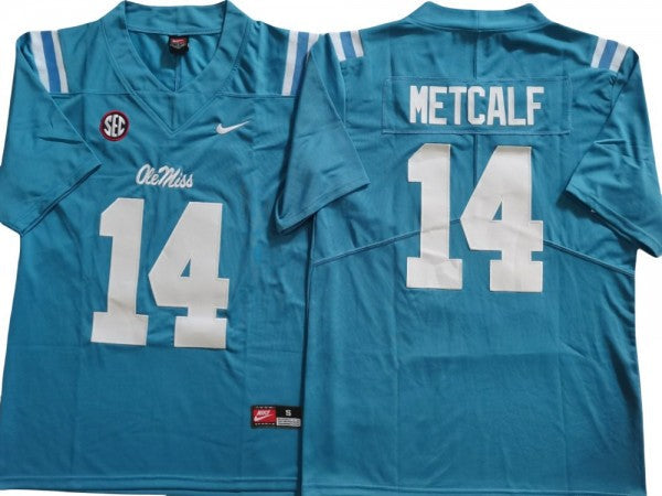 Ole Miss Rebels #14 DK Metcalf Light Blue Football Jersey