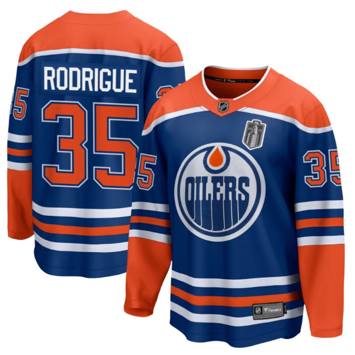 Olivier Rodrigue 35 Edmonton Oilers 2025 Stanley Cup Final Home Breakaway Men Jersey Royal