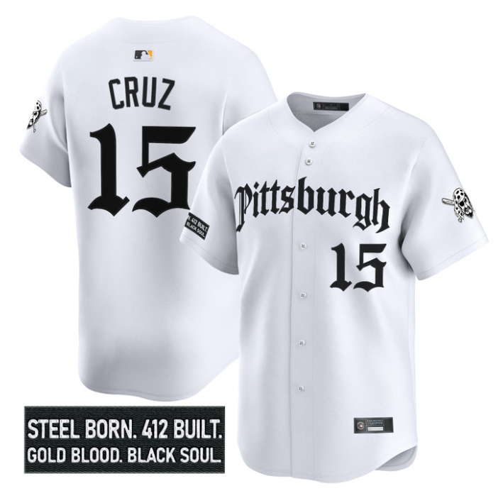 Oneil Cruz Jersey #15 Pittsburgh Pirates Gothic Steel City Stitched White