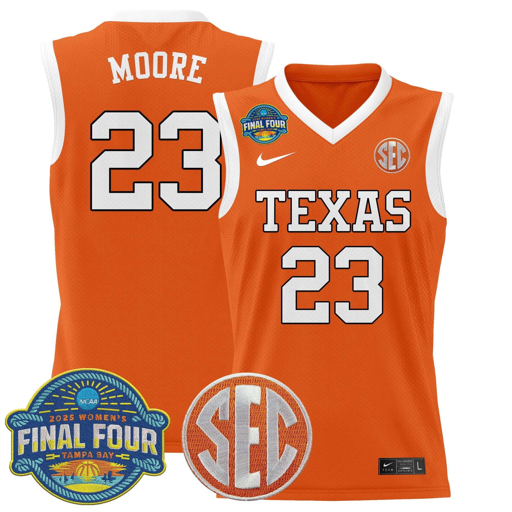 Aaliyah Moore Jersey #23 Texas Longhorns 2025 Sec Final Four Patch Orange