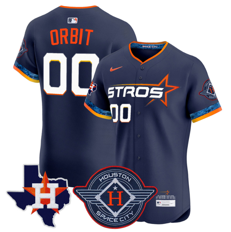 Orbit Jersey #00 Houston Astros 2025 City Connect Texas Patch Premier Elite Stitched Navy