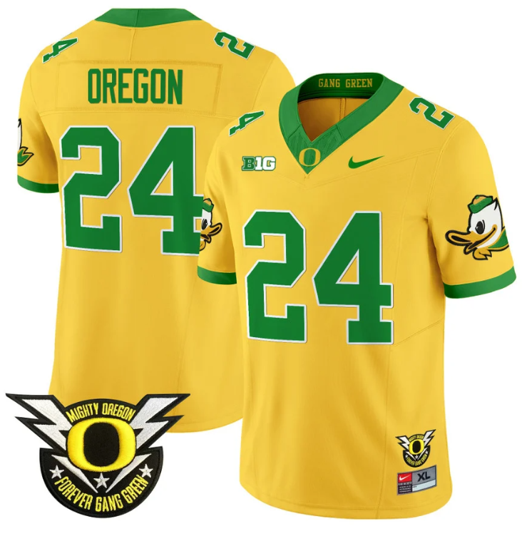 Oregon Jersey #24 Oregon Duck Forever Gang Green Football Gold