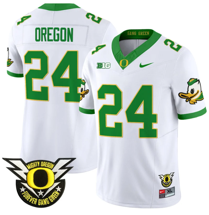 Oregon Jersey #24 Oregon Duck Forever Gang Green Football White