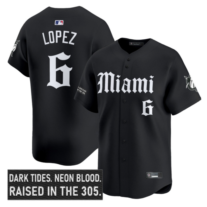 Otto Lopez Jersey #6 Miami Marlins Gothic Vice Edition Stitched Black