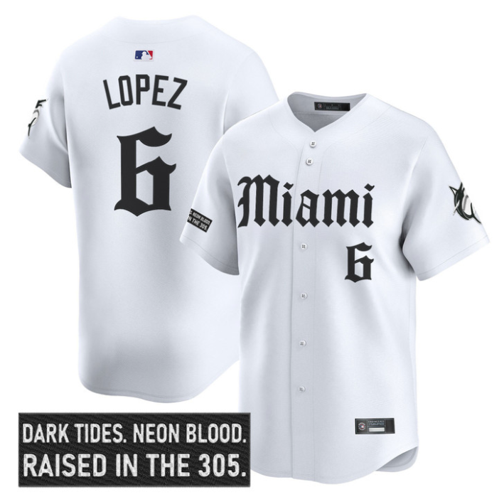 Otto Lopez Jersey #6 Miami Marlins Gothic Vice Edition Stitched White