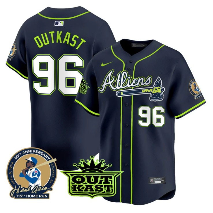 OutKast Jersey #96 Atlanta Braves Atliens Hank Aaron Patch Limited Stitched