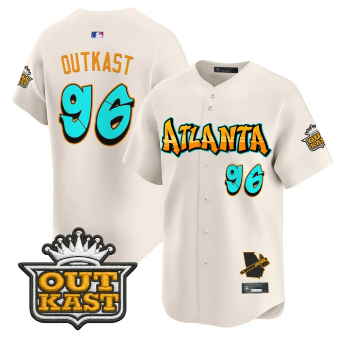 OutKast Jersey #96 Atlanta Braves Graffiti A-Town Edition Stitched Cream