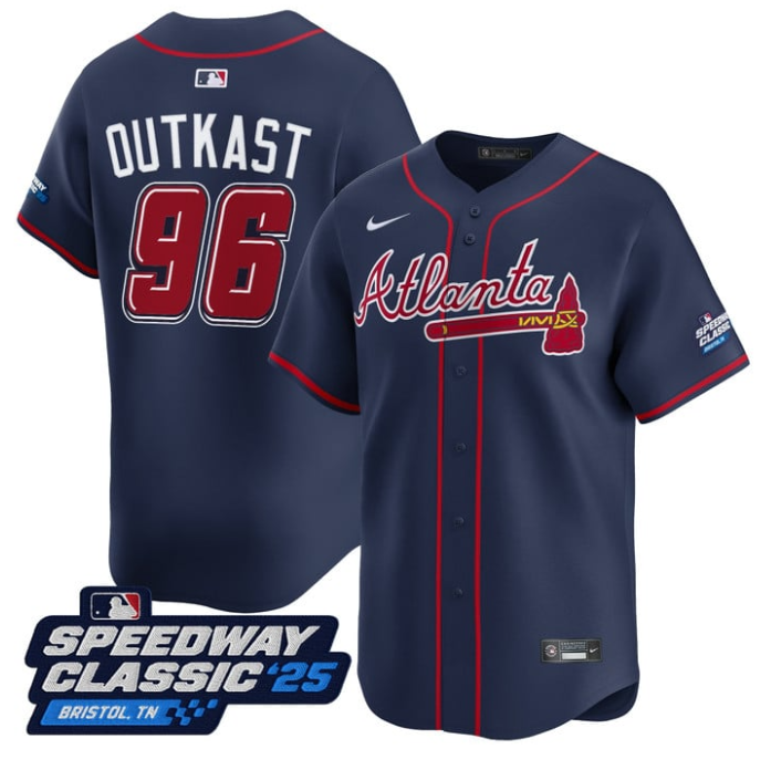 OutKast Jersey #96 Atlanta Braves Speedway Classic Limited Stitched Navy