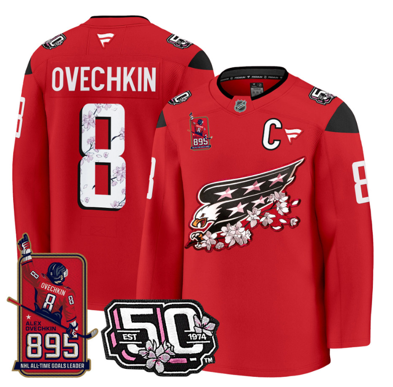 Ovechkin Jersey #8 Washington Capitals All-Time Leading Goals Leader Patch Red