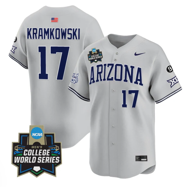 Owen Kramkowski Jersey #17 Arizona Wildcats 2025 World Series Stitched Gray