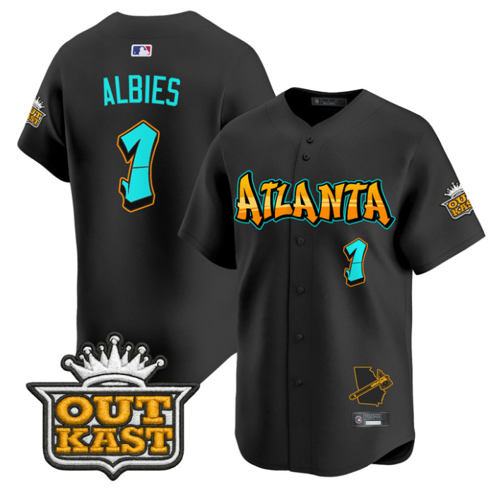 Ozzie Albies Jersey #1 Atlanta Braves Graffiti A-Town Edition Stitched Black