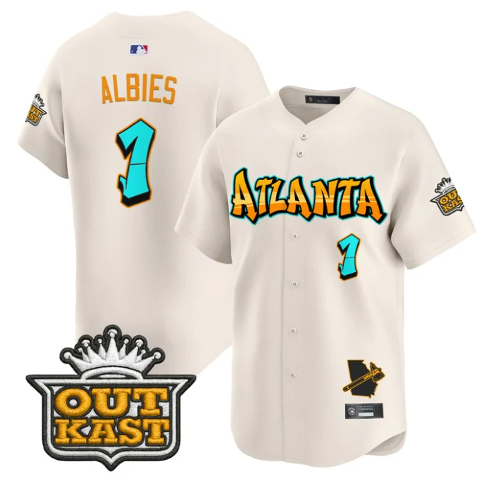 Ozzie Albies Jersey #1 Atlanta Braves Graffiti A-Town Edition Stitched Cream