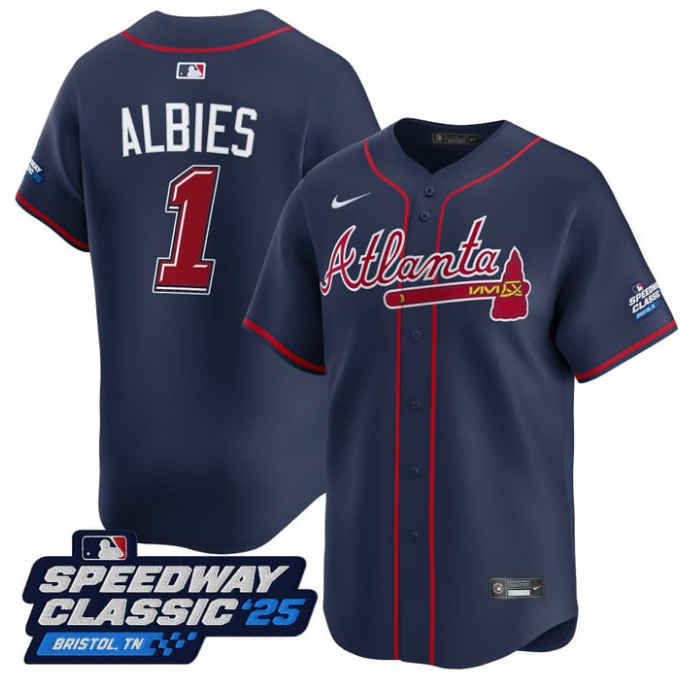 Ozzie Albies Jersey #1 Atlanta Braves Speedway Classic Limited Stitched Navy