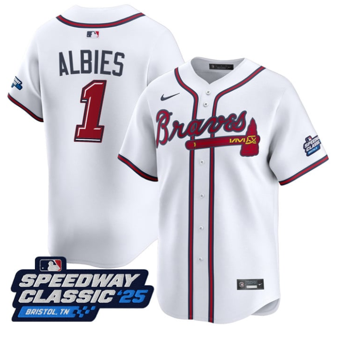 Ozzie Albies Jersey #1 Atlanta Braves Speedway Classic Limited Stitched White