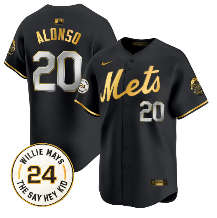 Pete Alonso Jersey #20 Mets Willie Mays Patch Vapor Premier Limited Stitched Black Gold