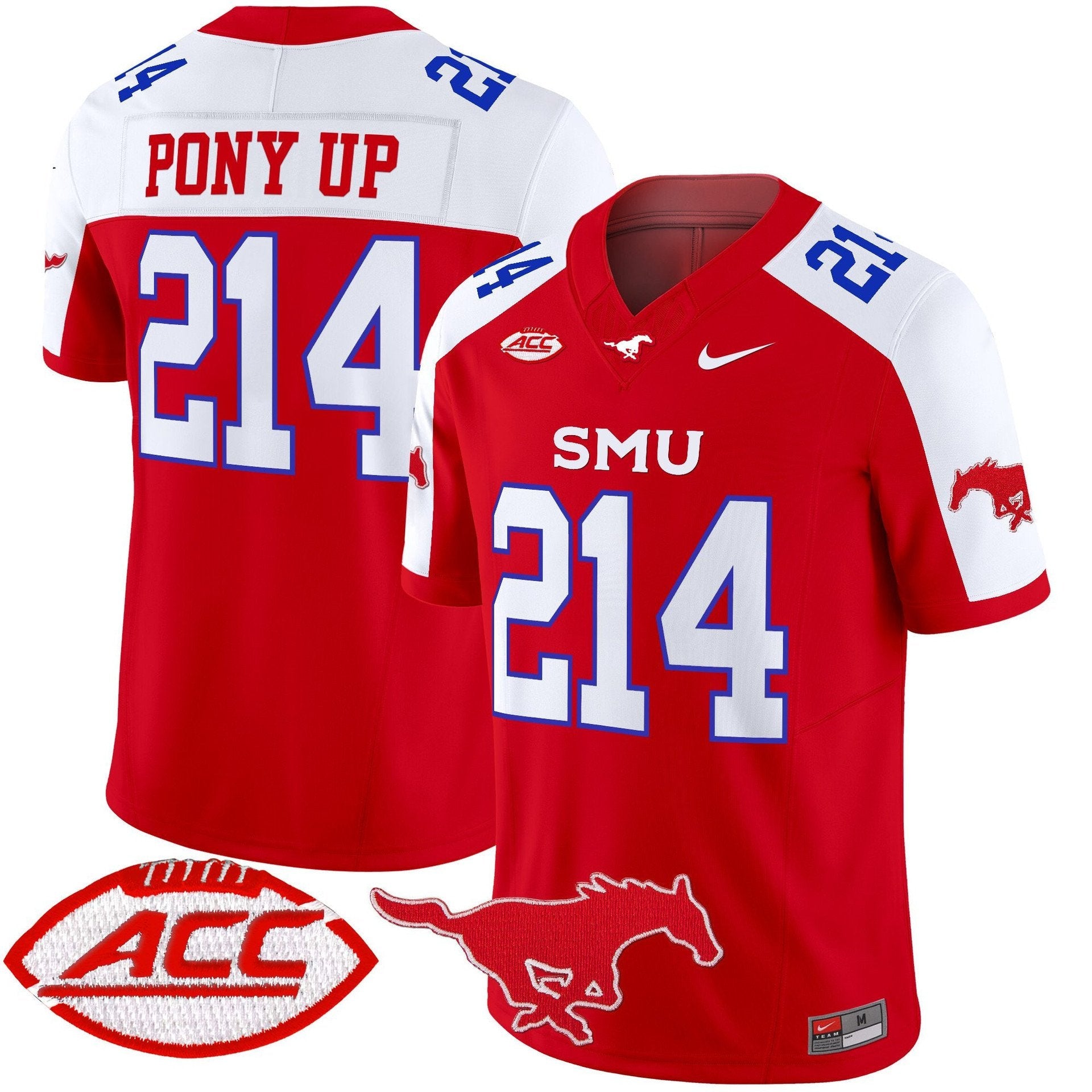 Pony Up Jersey #214 SMU Mustangs 2025 Vapor Limited Stitched Red Alter