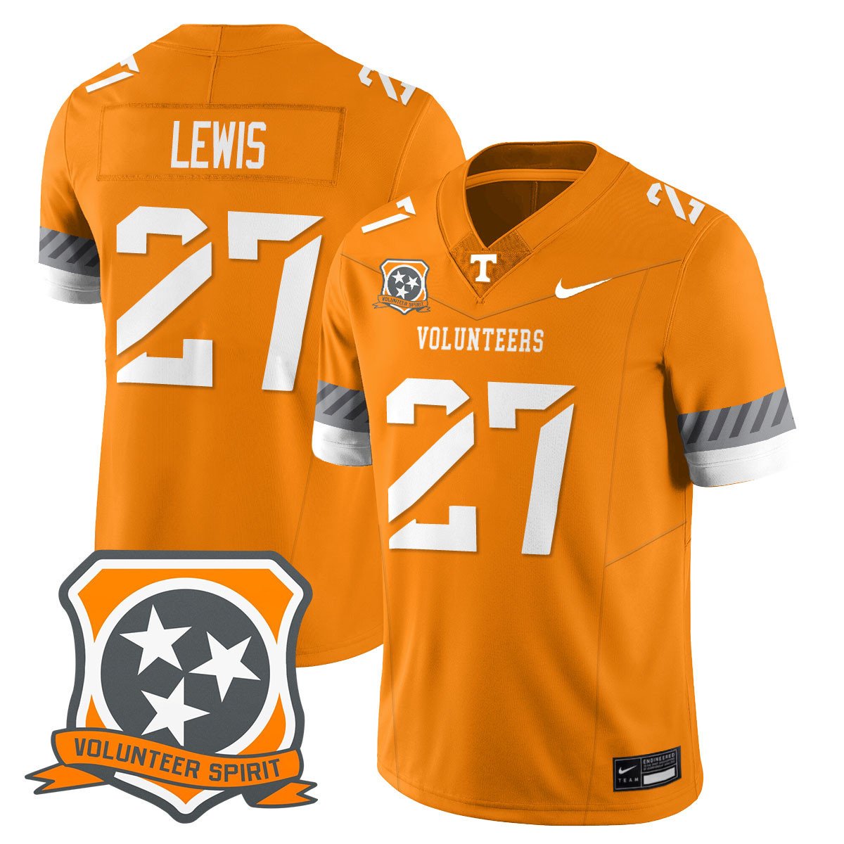 Peyton Lewis Jersey #27 Tennessee Volunteers 2025 Spirit Stitched Orange