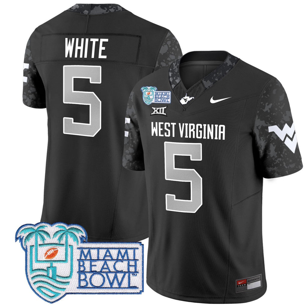 Pat White Jersey #5 West Virginia Mountaineers 2025 Miami Beach Bowl Coal