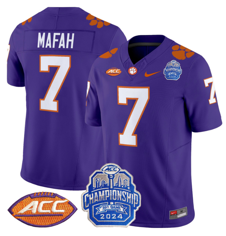 Phil Mafah Jersey #7 Clemson Tigers 2024 ACC Championship Patch  Purple