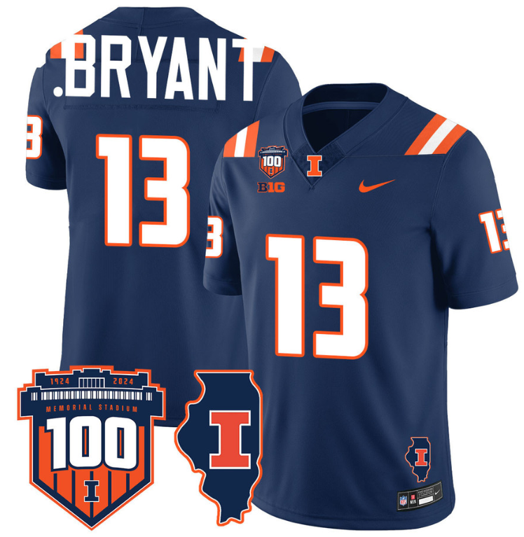 Pat Bryant Jersey #13 Illinois Fighting Vapor Limited College Football Stitched Navy