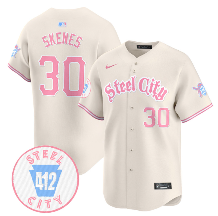 Paul Skenes Jersey #30 Pittsburgh Pirates Bubblegum Pink Vapor Premier Limited Stitched Cream