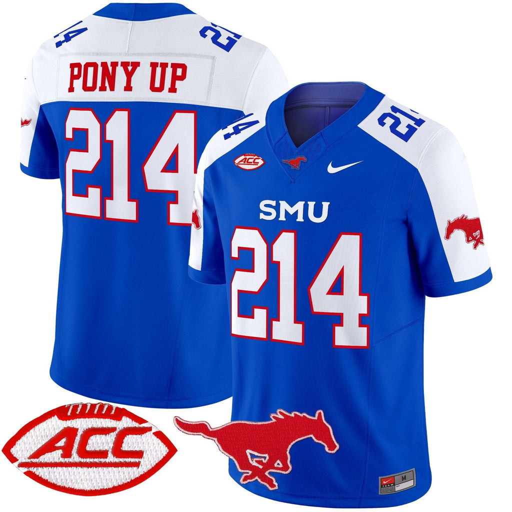 Pony Up Jersey #214 SMU Mustangs 2025 Vapor Limited Stitched Blue Alter