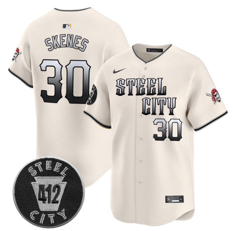 Paul Skenes Jersey #30 Pittsburgh Pirates 412 Patch Vapor Premier Limited V8 Stitched Cream