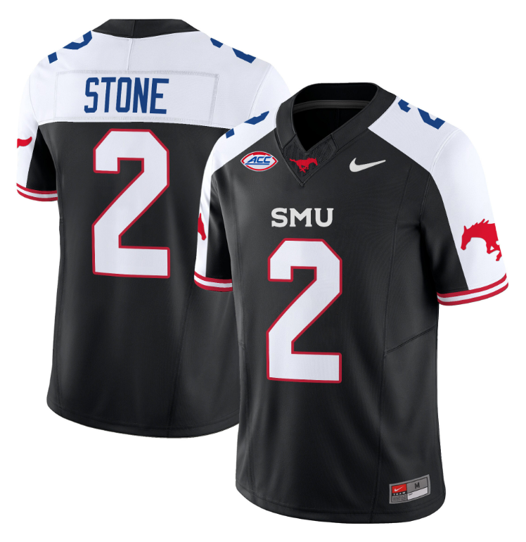 Preston Stone Jersey #2 SMU Mustangs Icy College Football Vapor Limited Black Alternate